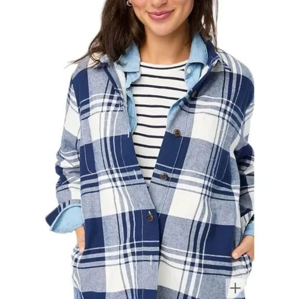 J.CREW Plaid Sherpa Lined Shacket XS Blue Long Sleeve Button Down Shirt NWT B51